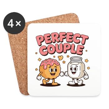 Art amusant du couple parfait au donut et au lait - Dessous de verre (lot de 4) - blanc - Devant