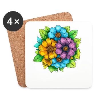 Lebendige Farbblumen Bouquet - Untersetzer (4er-Set) - Weiß - Vorne