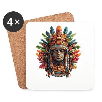 Aztekische Maske mit bunten Federn - Untersetzer (4er-Set) - Weiß - Vorne