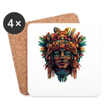 Aztec Mask with Feathers - Coasters (set of 4) - white - Front
