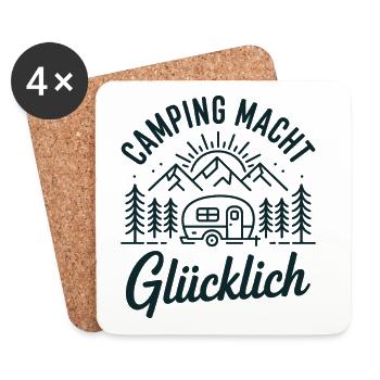 Camping Macht Glücklich – Naturmotiv - Untersetzer (4er-Set) - Weiß - Vorne
