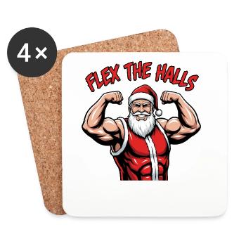 Flex The Halls Santa Gym Entraînement drôle de Noël - Dessous de verre (lot de 4) - blanc - Devant