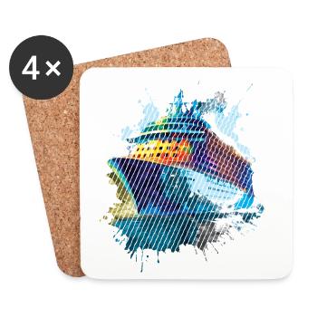 Ship in Colorful Watercolor - Coasters (set of 4) - white - Front