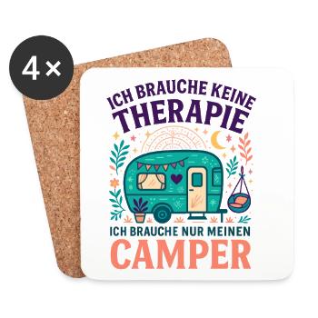 Camping-thérapie : Amour des campeurs, disant la caravane - Dessous de verre (lot de 4) - blanc - Devant