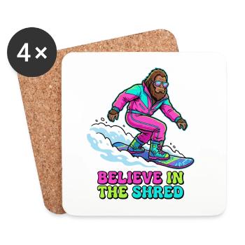 Believe In The Shred! Bigfoot Snowboarder - Coasters (set of 4) - white - Front
