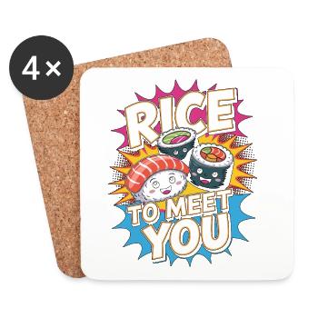Sushi Rice To Meet You Sushi Roll Japanese Food - Coasters (set of 4) - white - Front