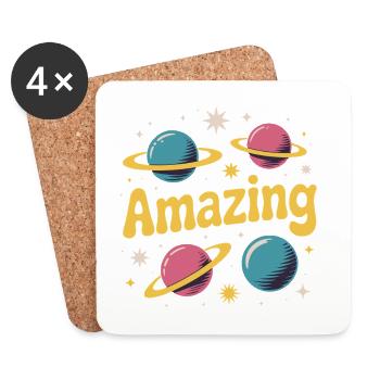 Amazing Planets Retro-Weltraumdesign - Untersetzer (4er-Set) - Weiß - Vorne