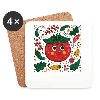 Tomate joyeuse dans la conception de jardin - Dessous de verre (lot de 4) - blanc - Devant
