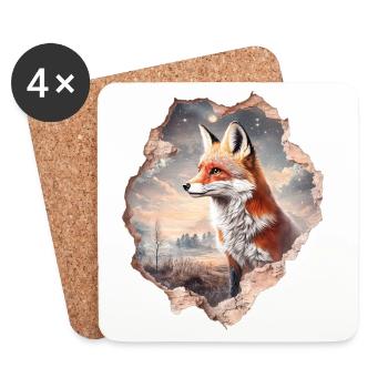 Fox and starry sky - Coasters (set of 4) - white - Front