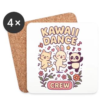 Kawaii Dance Crew Shirt, Cute Animal Dance Party - Coasters (set of 4) - white - Front