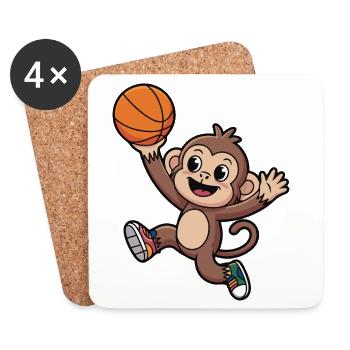 Affe beim Basketball Dunk - Untersetzer (4er-Set) - Weiß - Vorne