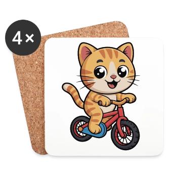 Katzenradler auf Fahrrad - Untersetzer (4er-Set) - Weiß - Vorne