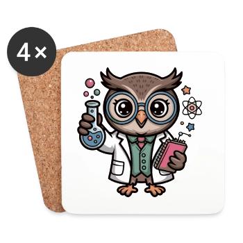 Lab owl as a scientist comic - Coasters (set of 4) - white - Front