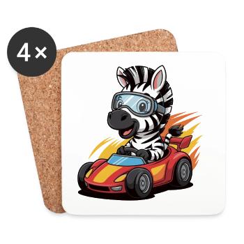 Zebra Rennkart mit Schutzbrille - Untersetzer (4er-Set) - Weiß - Vorne