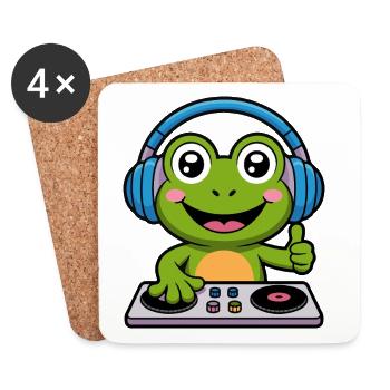 Frosch DJ mit Kopfhörern - Untersetzer (4er-Set) - Weiß - Vorne