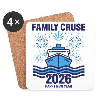 Célébration de la croisière familiale du réveillon du Nouvel An 2026 - Dessous de verre (lot de 4) - blanc - Devant