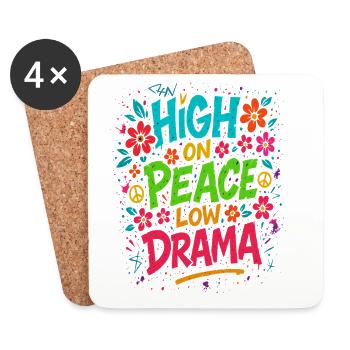high on peace shirt, low drama vibes - Coasters (set of 4) - white - Front