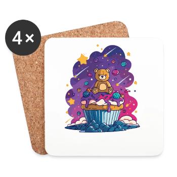 Teddybär Cupcake im Kosmos - Untersetzer (4er-Set) - Weiß - Vorne