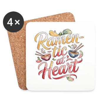 Ramen-tic At Heart Japanese Food Noodle Ramen - Coasters (set of 4) - white - Front