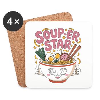 Ramen Soup-er Star Loves Japanese Food Ramen Chef - Coasters (set of 4) - white - Front