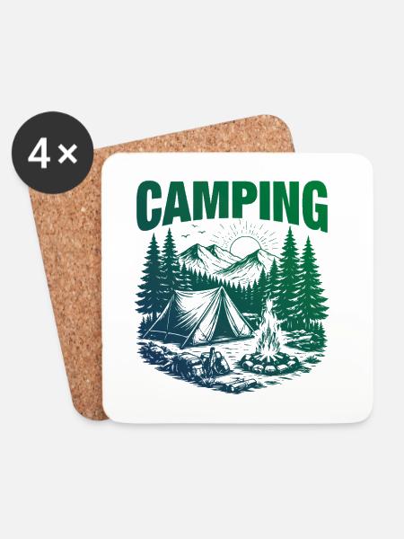 Camping Logo Outdoor Zelt - Untersetzer (4er-Set) - Weiß