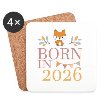 Bébé né en 2026 Né en 2026 Mignon renard - Dessous de verre (lot de 4) - blanc - Devant