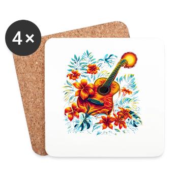 Guitare Vintage Look - Dessous de verre (lot de 4) - blanc - Devant