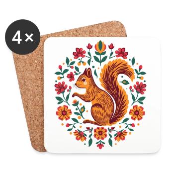 Eichhörnchen im Blumenkranz - Untersetzer (4er-Set) - Weiß - Vorne