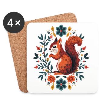 Eichhörnchen im Blumenkranz - Untersetzer (4er-Set) - Weiß - Vorne