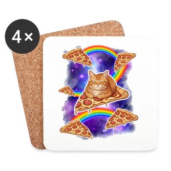 Cat Riding Pizza In Space Funny Pizza Meme - Coasters (set of 4) - white - Front