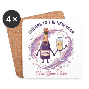 Santé au Nouvel An 2026 Réveillon du Nouvel An - Dessous de verre (lot de 4) - blanc - Devant