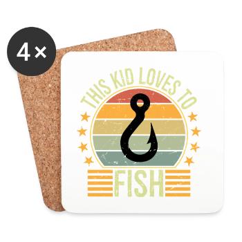 Cadeau de pêche au bar pour les enfants garçons adore pêcher - Dessous de verre (lot de 4) - blanc - Devant