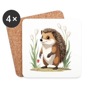 Hedgehog in the tulip bed - Coasters (set of 4) - white - Front