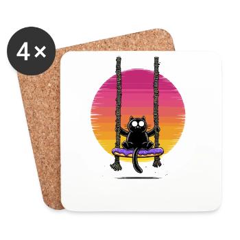 Coucher de soleil du chat sur la balançoire - Dessous de verre (lot de 4) - blanc - Devant