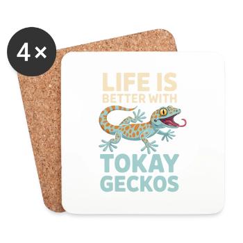 Das Leben ist besser mit Tokay-Geckos - Untersetzer (4er-Set) - Weiß - Vorne