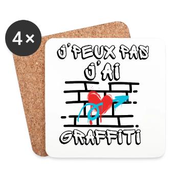 J'puex pas j'ai graffiti coeur rouge et bleu - Dessous de verre (lot de 4) - blanc - Devant