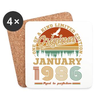 Janvier 1986 Vintage Rétro Cadeau D'anniversaire - Dessous de verre (lot de 4) - blanc - Devant