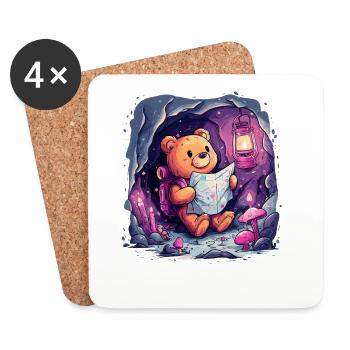 Teddy bear on a discovery tour - Coasters (set of 4) - white - Front