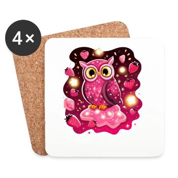 Pink Eule Erdbeerzauber - Untersetzer (4er-Set) - Weiß - Vorne