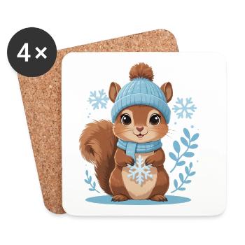 Winter Squirrel Motif - Coasters (set of 4) - white - Front