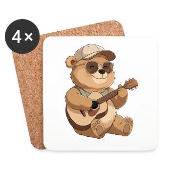 Guitar bear with sunglasses - Coasters (set of 4) - white - Front