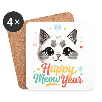 Chat mignon Nouvel An Arc en ciel - Dessous de verre (lot de 4) - blanc - Devant