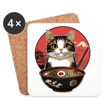 Katzen mit Ramen - Untersetzer (4er-Set) - Weiß - Vorne