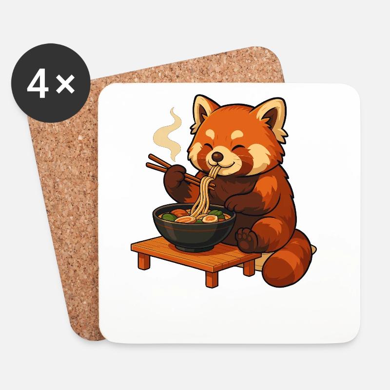 Roter Panda mit Nudeln Ramen kawaii Roter Panda - Untersetzer (4er-Set) - Weiß