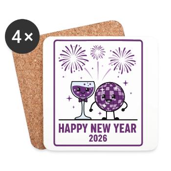 Célébration de la fête des feux d’artifice du Bon Nouvel An 2026 - Dessous de verre (lot de 4) - blanc - Devant
