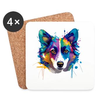 Maman colorée de Pembroke Welsh Corgi Splash Art - Dessous de verre (lot de 4) - blanc - Devant