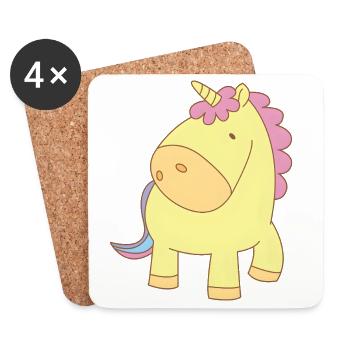 Niedliches gelbes Einhorn mit rosa Mähne - Untersetzer (4er-Set) - Weiß - Vorne
