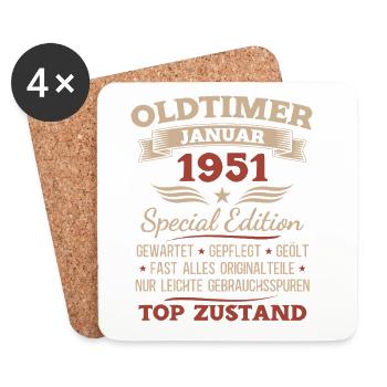 Cadeau du 75e anniversaire Voiture classique janvier 1951 - Dessous de verre (lot de 4) - blanc - Devant