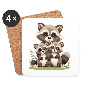 Illustration du Trio de la famille des ratons laveurs - Dessous de verre (lot de 4) - blanc - Devant