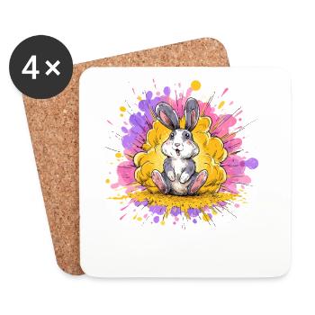 Hoppelbunny sous une douche de couleurs - Dessous de verre (lot de 4) - blanc - Devant